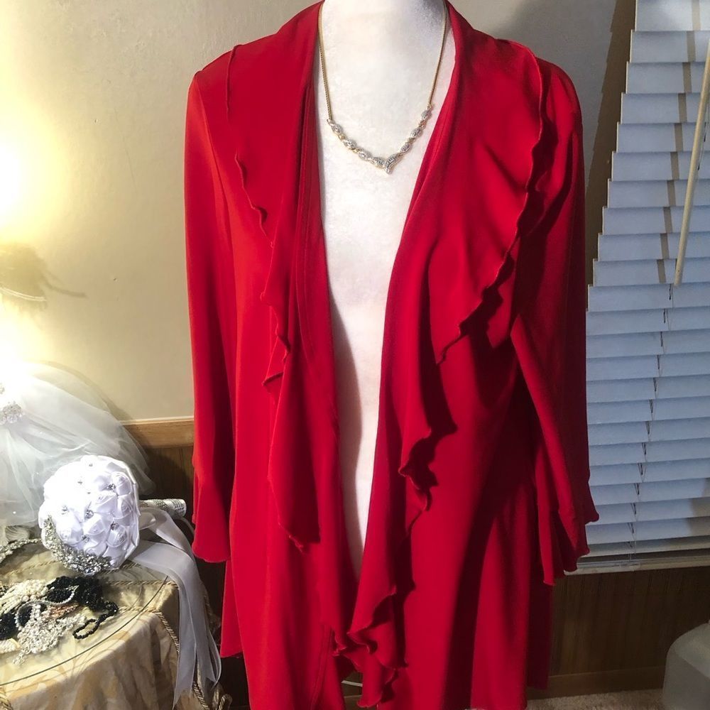 K Studio Collection Red flowing ruffled coverup or sweater size 10